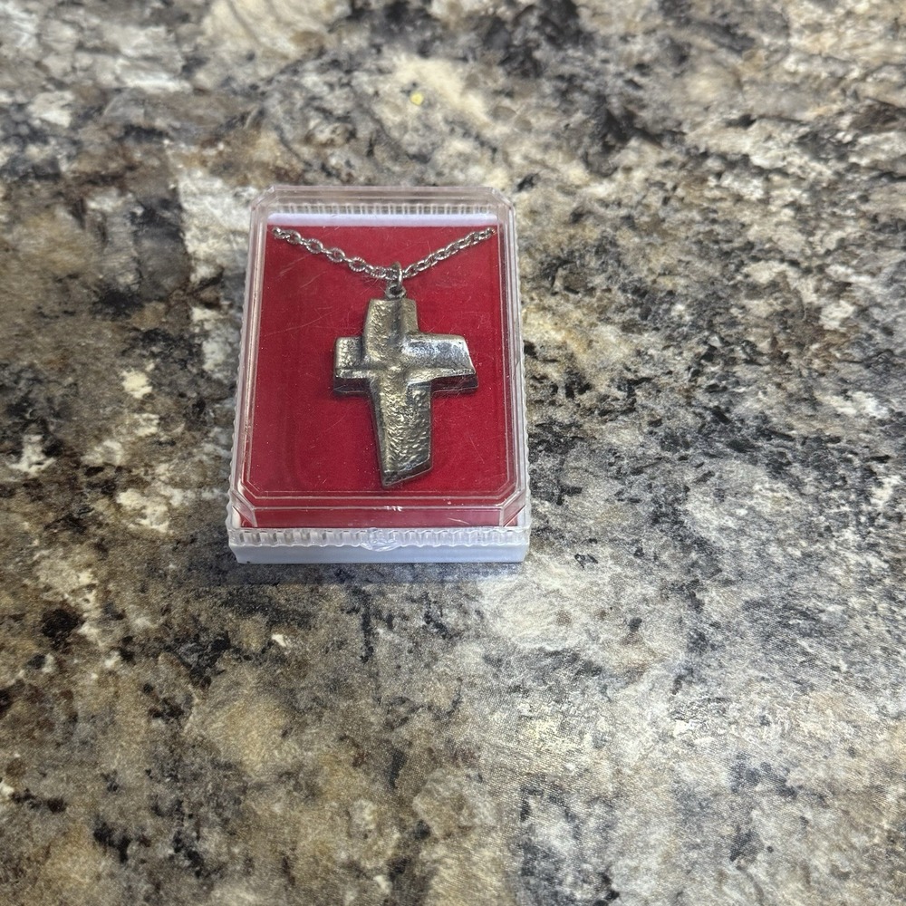 Christian Cross Mid-century Modern Style Abstract Art Pendant Necklace 24"